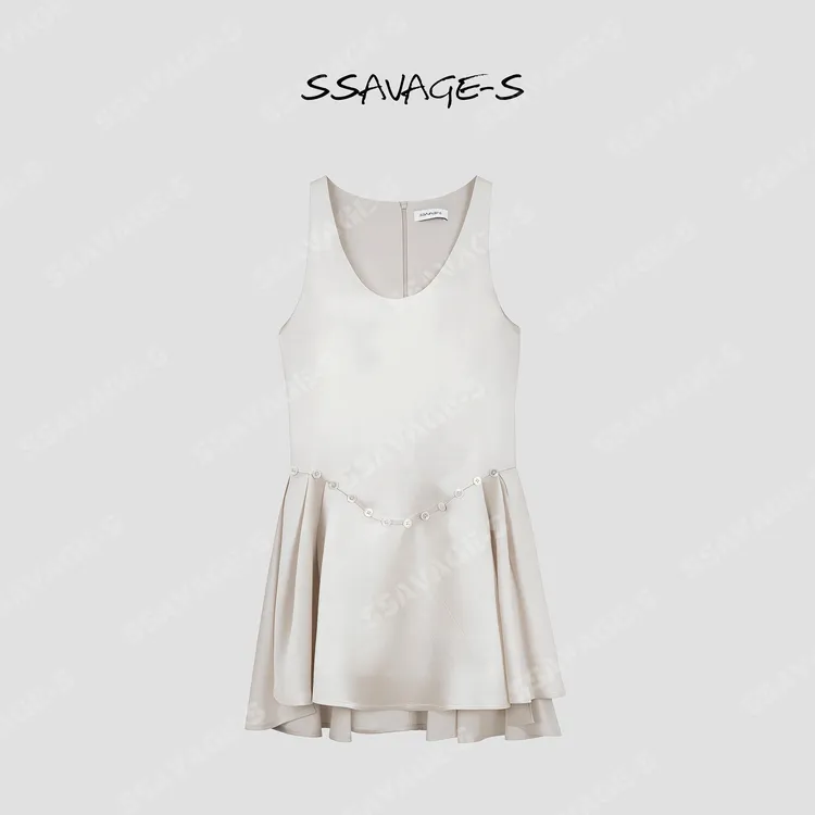 SSAVAGE“弗拉达”100醋酸不规则鱼尾摆U字背心小礼裙SS91098B