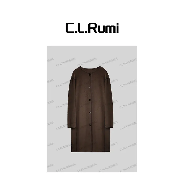 【Rumi精品】“主理人”25秋冬经典轻奢气质暗扣中长款羊毛大衣7145wt