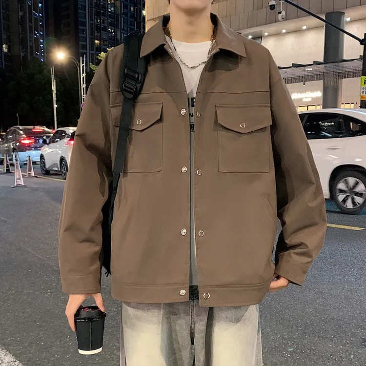 KIN DON/金盾青少年休闲夹克2025春秋新款男港风潮流宽松翻领外套