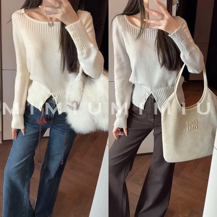 【mimius】P 羊毛混纺气质显瘦小开叉针织衫  WG10077