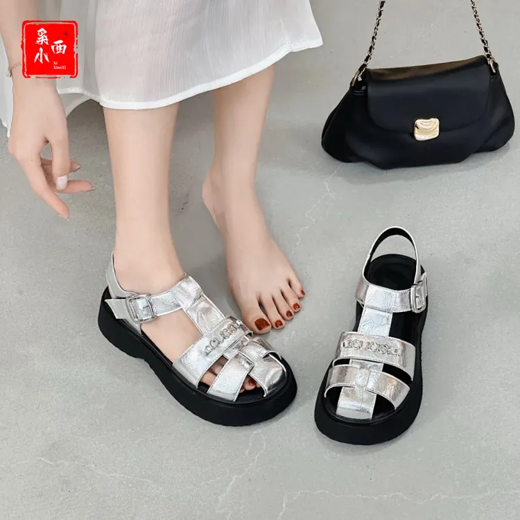 时尚休闲百搭夏季女士厚底软底舒适复古仙女风罗马鞋凉鞋 奚小西