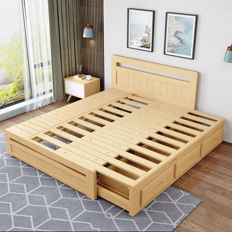 2025年新款实木伸缩床抽拉床拼接床拖床小户型多功能储物床母子床