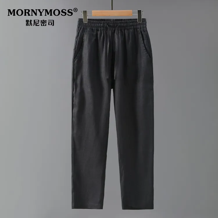 轻奢休闲裤男松紧纯亚麻系带中国风复古大码高级感全麻面料裤男