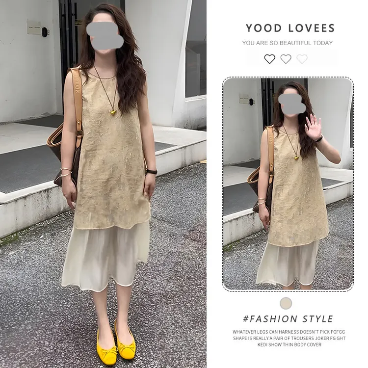 法式复古名媛风复古气质背心连衣裙女2025夏季新款假两件超仙长裙