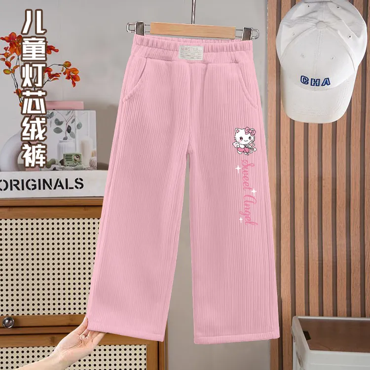 儿童灯芯绒阔腿裤2025春秋新款洋气女童长裤中大童百搭时尚潮流
