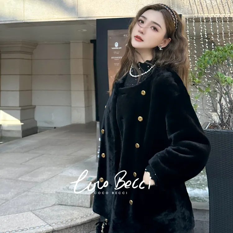 COCO BECCI【黑金时代】羊毛革进口巴卡皮毛一体外套CFJJD300368