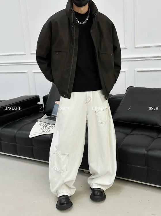 【彤彤家】新国标90白鸭绒重磅新款pu皮立领羽绒服工装潮流帅气机车