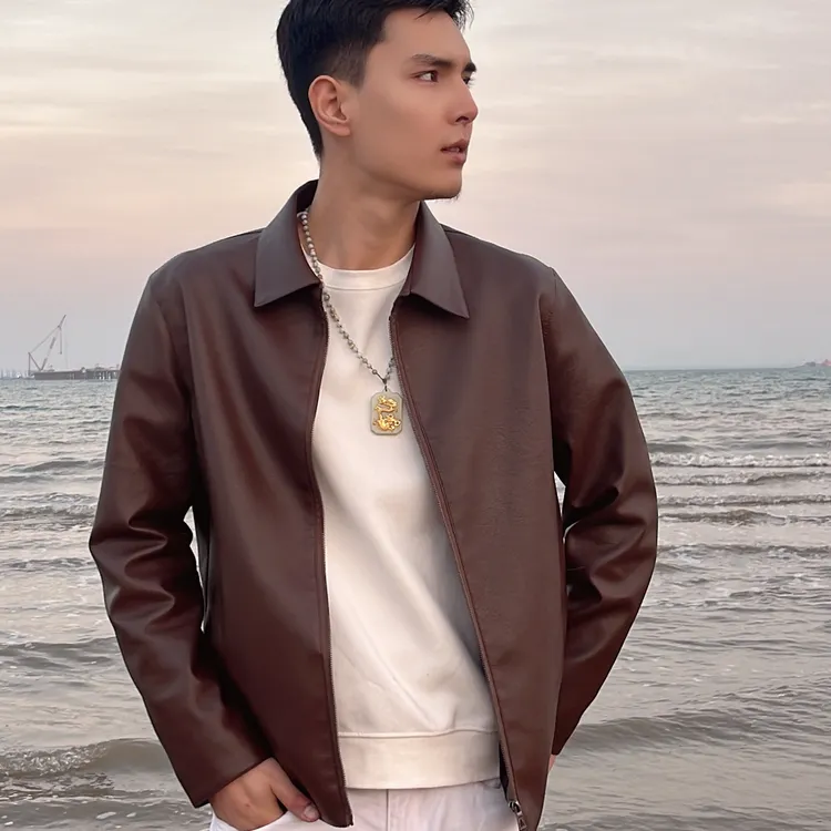 新疆包邮工厂直发男式春季休闲新款男士春秋款翻领皮衣-135