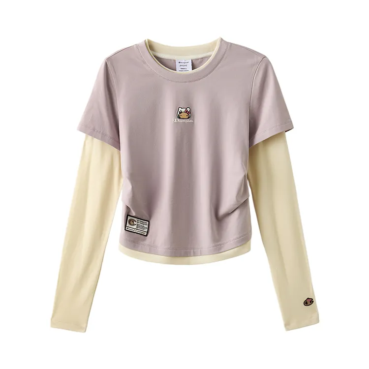 Champion【冠军×Hello Kitty联名】假两件捏褶长袖T恤女U6DLTSW296
