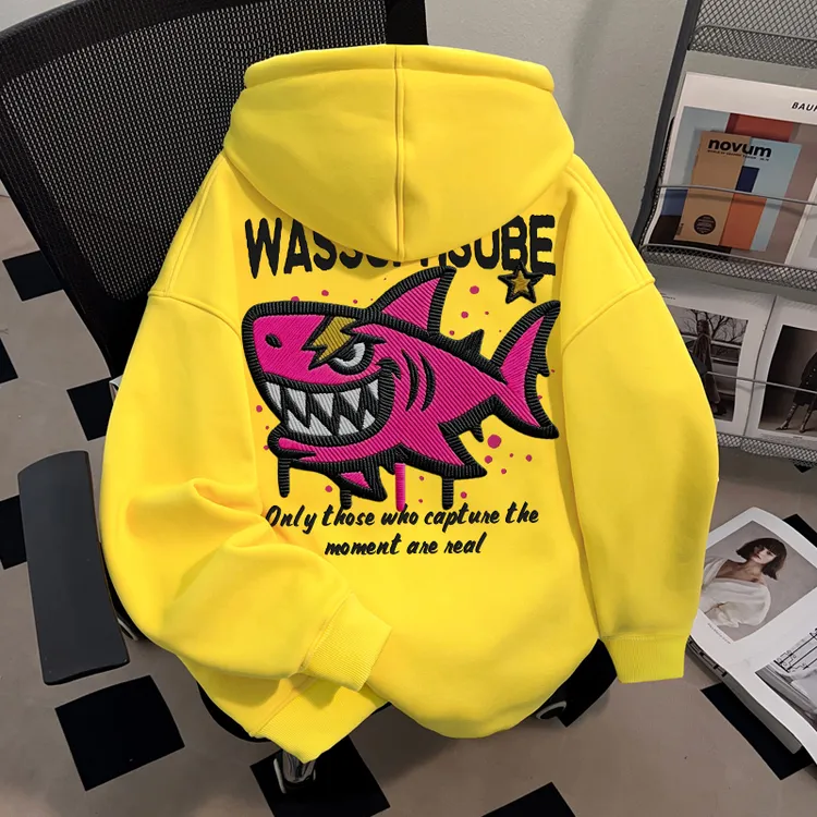 WASSUP HSUBE秋冬美式潮流鲨鱼套头连帽卫衣2025新款情侣休闲上衣