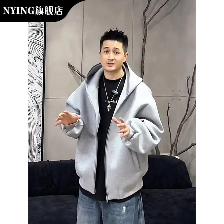 NYING2025春秋休闲韩式连帽夹克男新款潮流休闲宽松拉链上衣外套