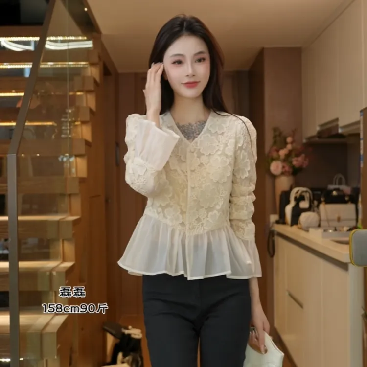 磊磊【繁华佳人】花朵上衣 刺绣重工收腰拼接设计上衣#88195