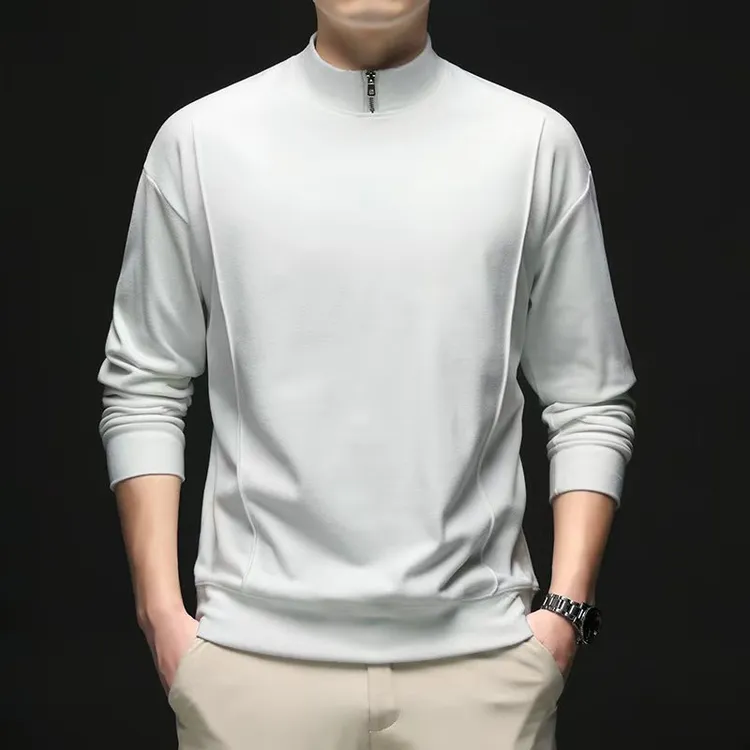 长袖男装卫衣双面秋冬上衣立领纯色时尚白色男士男士宽松长袖打底