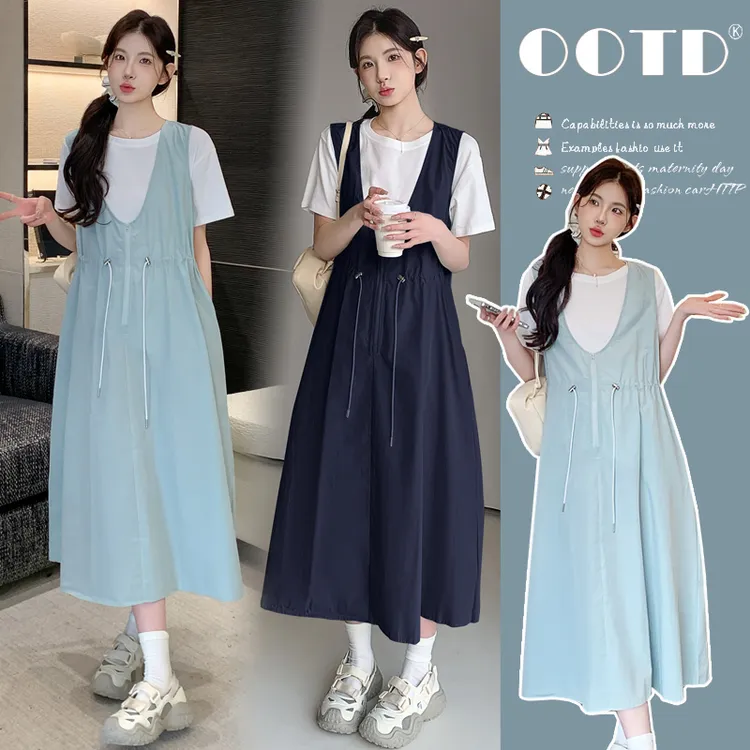 时髦孕妇装夏装2025新款显瘦气质时尚夏季减龄宽松大码背心裙套装