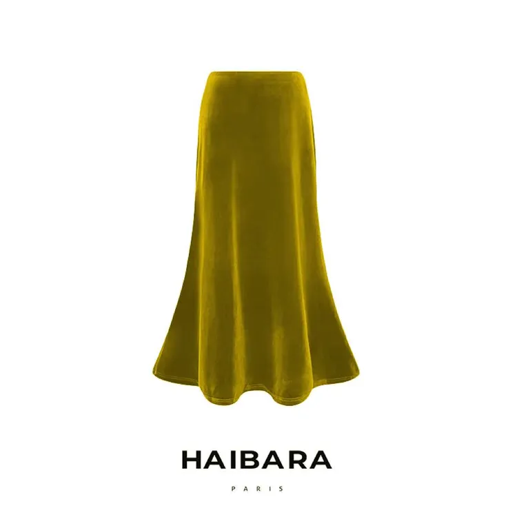 【350克醋酸丝绒半身裙】赫本风小黑裙不开叉显瘦半裙