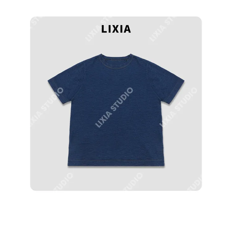 LIXIA【一件不普通的T】雪花炒纺织牛仔重工水洗T恤-D8563