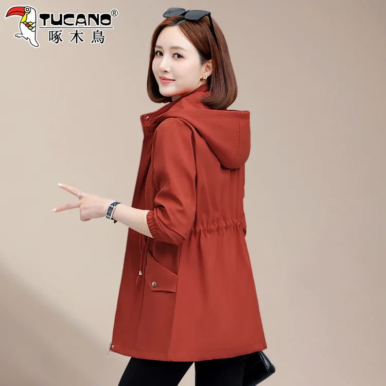 啄木鸟中长款风衣女款2025新款小个子妈妈秋季外套女士休闲上衣