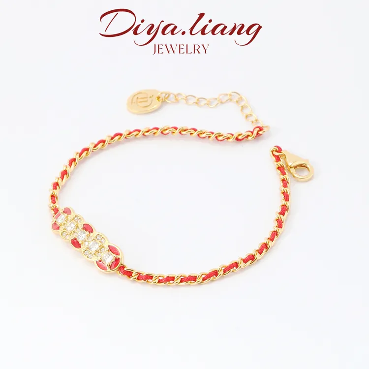 925银手链 梁雅帝新品【红绳钱币五运亨通】手工编织气质款纯银手链