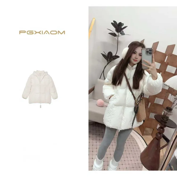 【PGXIAOM】润秀定制米白色连帽中长款羽绒服外套YR5687