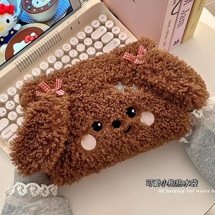 创意毛绒热水袋刺绣小狗2025新款暖水袋充电自动断电厂家直销
