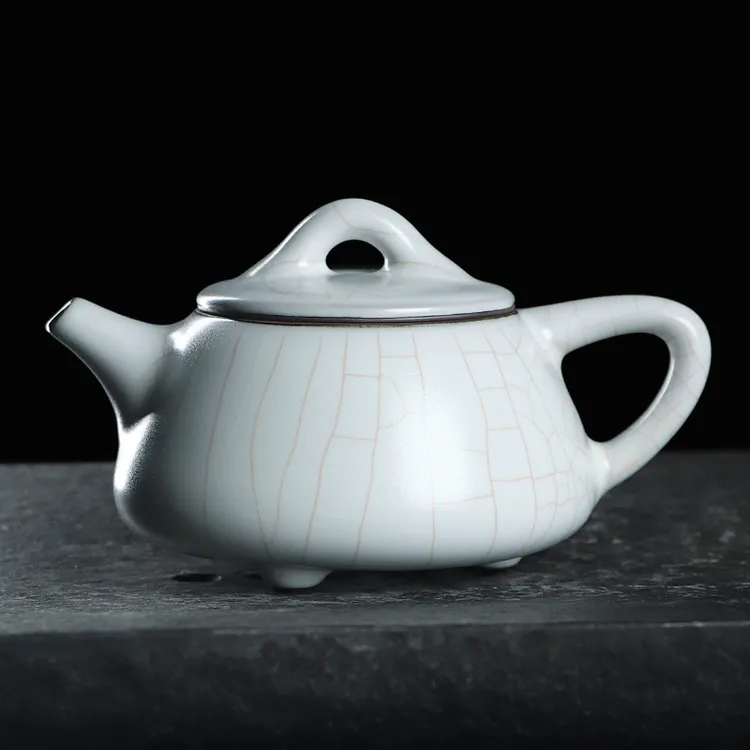 凝香阁 茶养开片铁胎仿古月白汝窑石瓢壶 陶瓷茶具大容量日式单壶