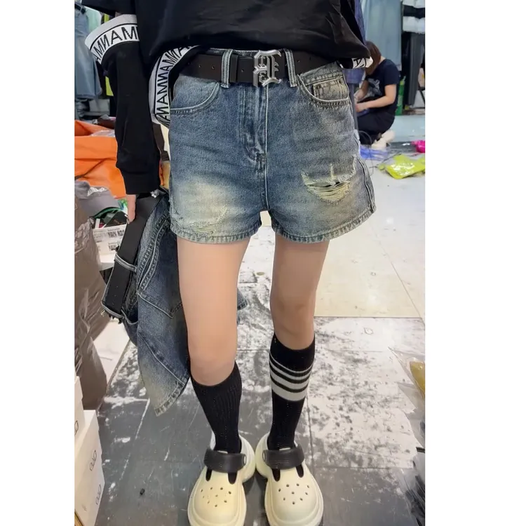 艾塔莉夏季女款韩版牛仔短裤韩版破洞短裤百搭三分时尚个性直筒裤