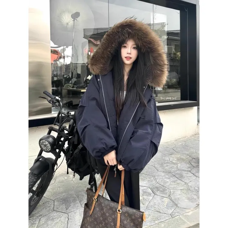 羽绒棉服女2025冬季新款大毛领复古加厚派克服棉袄外套小个子棉衣