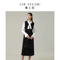 琳工坊“而今”黑色马甲连衣裙优雅时尚无袖显瘦小黑裙唐琳设计师