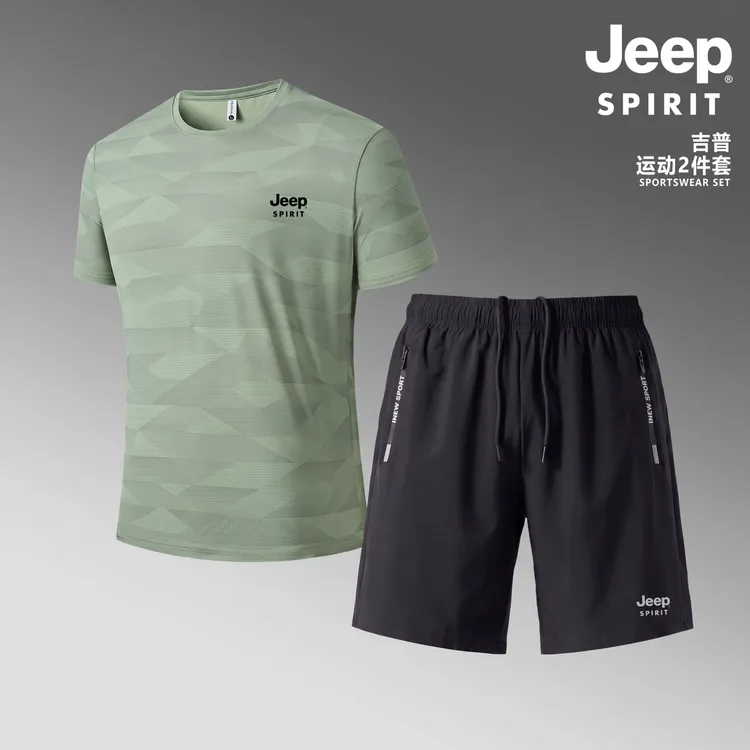 吉普JEEP SPIRIT运动冰丝套装夏季新款简约短袖短裤