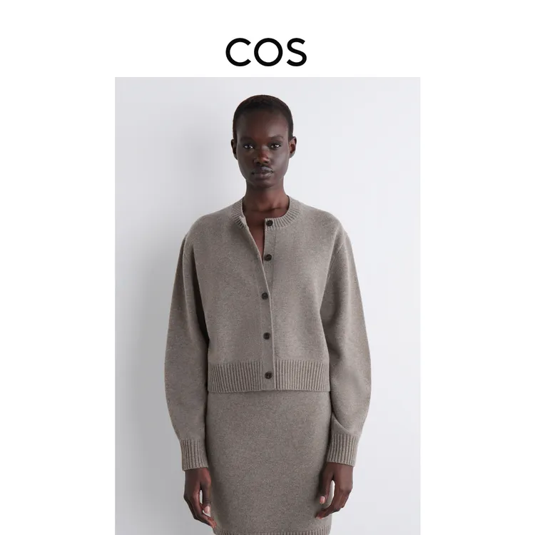 COS女装美利奴羊毛开衫摩尔灰流光风2025秋季新品1294776001