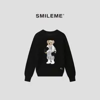 SMILEME【棒球小熊】简约精致小熊印花长袖套头卫衣R5376036