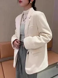 休闲西装外套女欧棉绒海草条8573