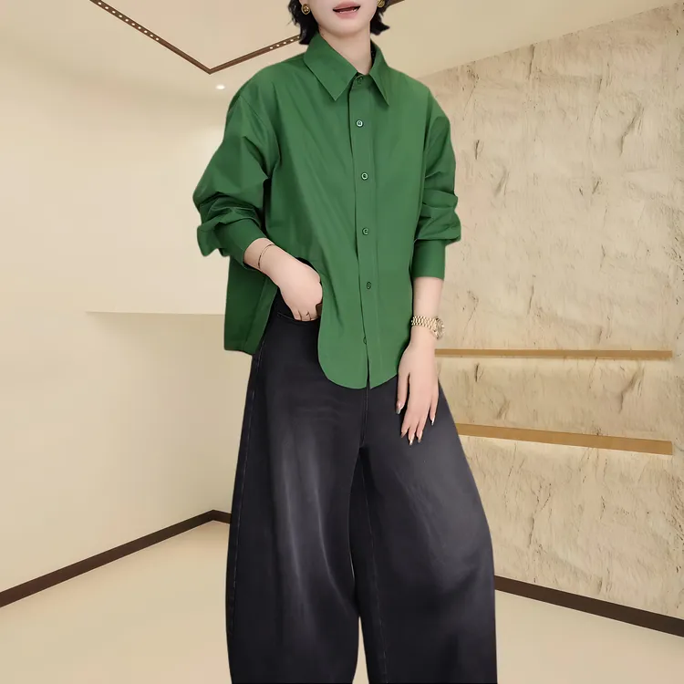 慵懒风下摆不规则衬衫2025早秋新款设计感宽松显瘦气质小个子上衣