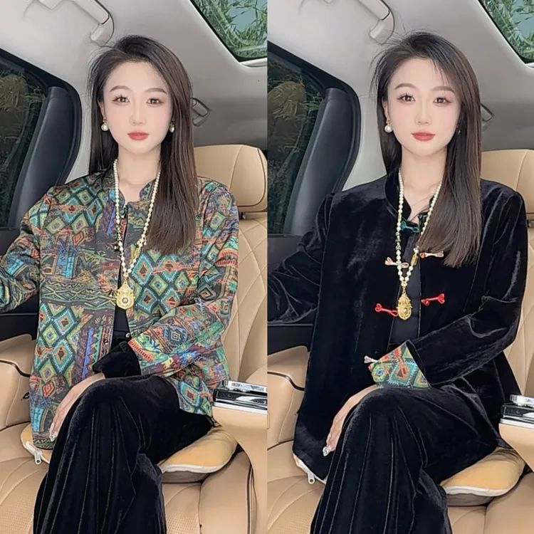 【双面双穿】25年秋季新中式新款国风丝绒小立领爆款双面穿外套1989