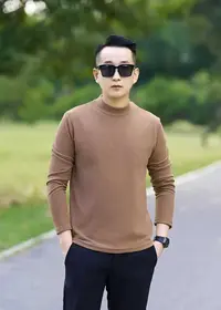 【专柜品质】男士秋冬德绒磨毛打底保暖舒适时尚百搭半高领长袖T恤