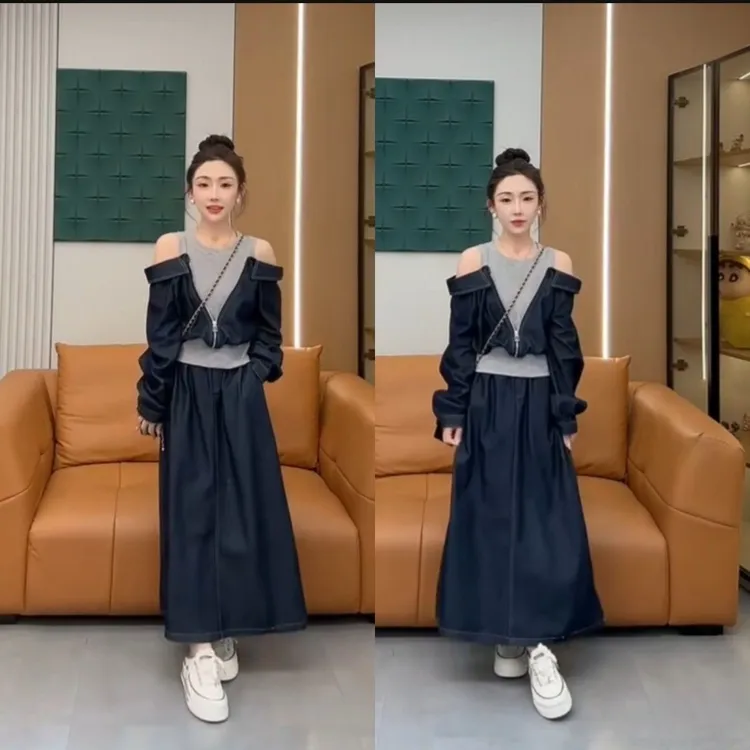 【上衣+半身裙】时尚牛仔两件套装2025春季高档显瘦减龄休闲新款