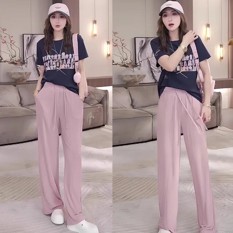 2025新款夏季穿搭今年流行的洋气女神范字母短袖哦上衣休闲裤套装
