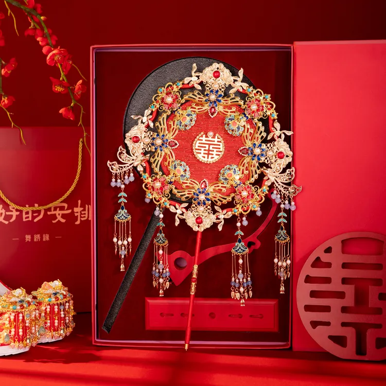 原创团扇diy材料包新娘婚礼喜扇成品古风出嫁秀禾扇闺蜜结婚礼物