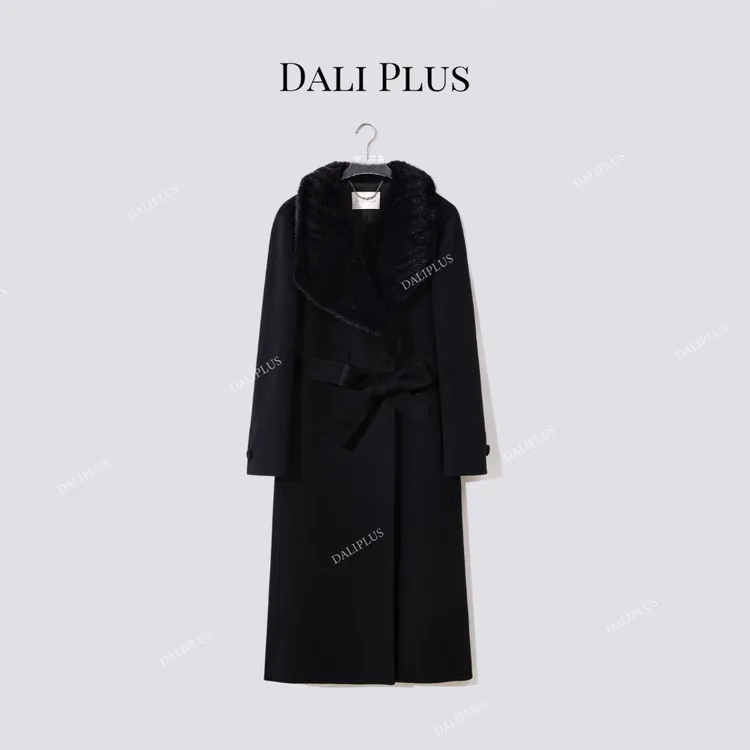 DALI PLUS“编织水貂领30山羊绒大衣”方钻高级呢大衣-D5CH5346