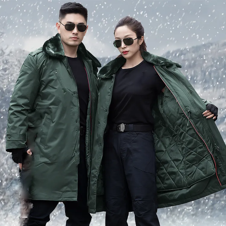 加厚防寒大衣户外加长冬季带毛领内胆可拆卸保暖加绒保安劳保棉