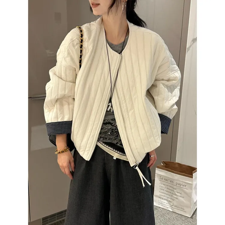 欧货开衫薄棉外套女短款秋季2025新款百搭宽松休闲夹克开衫棒球服