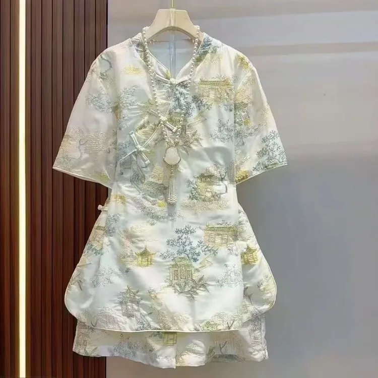 中国风时尚刺绣套装重工清冷新中式国风两件套