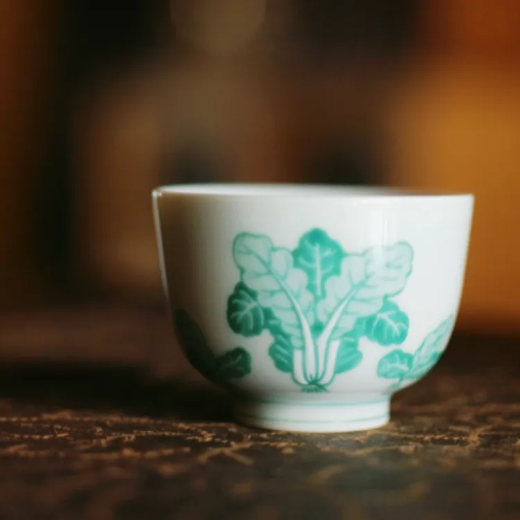 【云茶友】几上造物玉菘主人杯 白財杯 容量80CC陶瓷中式手绘全手工