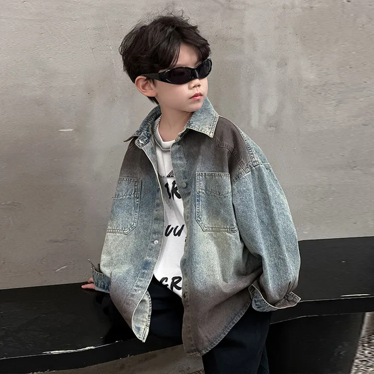 HY2538男童牛仔外套2025春季新款儿童韩版休闲喷色上衣中小童春装