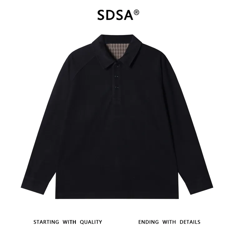 SDSA男士秋冬新款痞帅男装简约风纯色polo衫长袖百搭时尚显瘦上衣