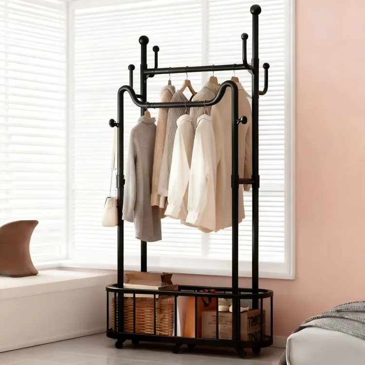 转角落地衣帽架家用可移动挂衣帽架简易收纳小阳台晾衣架多功能