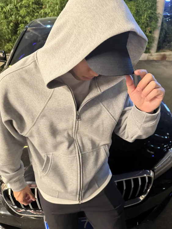 SYJ秋冬cleanfit连帽卫衣重磅廓形空气层开衫男短宽款百搭外套