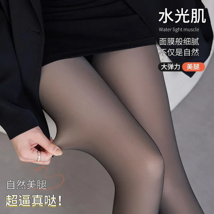 高腰收腹提臀女水光袜秋冬一体加绒黑透肤光腿神器保暖打底裤大码