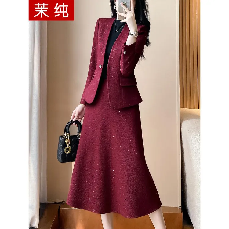 连衣裙女红色西服裙子高级感裙轻奢高级感气场强大女装工服洋气裙