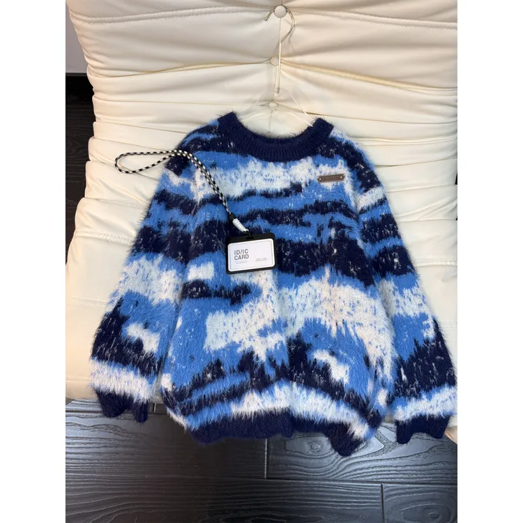 软糯慵懒风毛衣男款冬季无帽圆领针织衫高级感撞色情侣外套